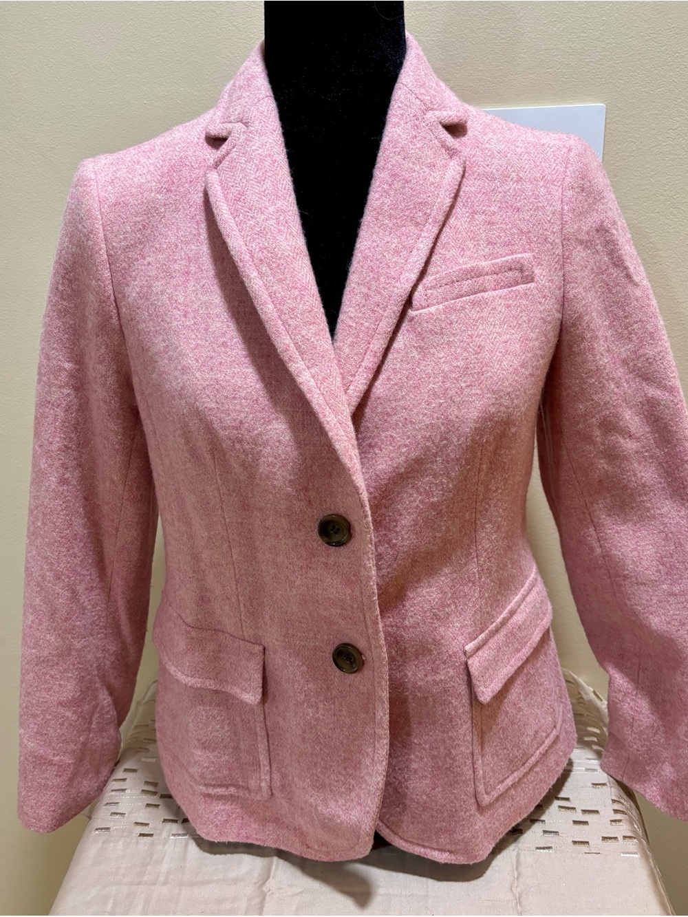 Talbots Pink Wool-Blend Two-Button Tailored Blazer
